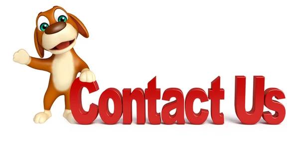 Fun Dog cartoon character  with contact sign — Stock Photo, Image