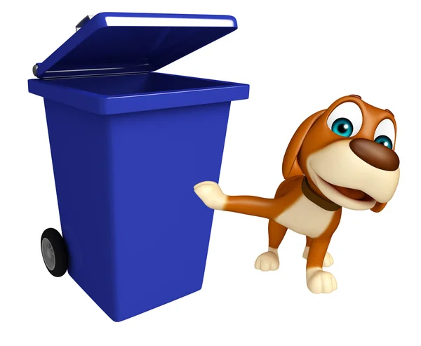 Lindo perro personaje de dibujos animados con cubo de basura — Foto de Stock