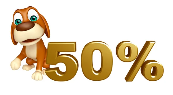 Cute Dog cartoon character  with 50% sign — Stock Photo, Image