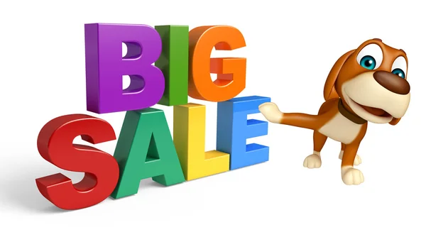 Fun Dog cartoon character  with big sale sign — Stock Photo, Image