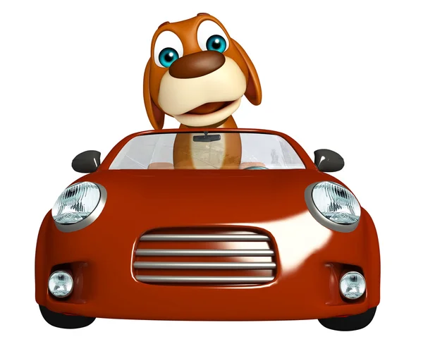 Personagem de desenho animado cão com carro — Fotografia de Stock
