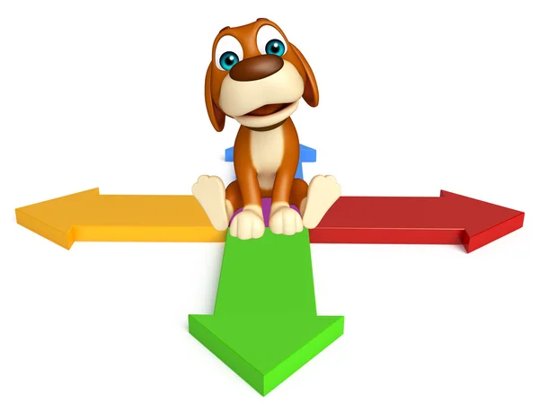 Cute Dog cartoon character  with arrow sign — Stock Photo, Image