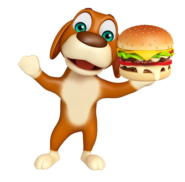 Carino cane personaggio dei cartoni animati con hamburger — Foto Stock