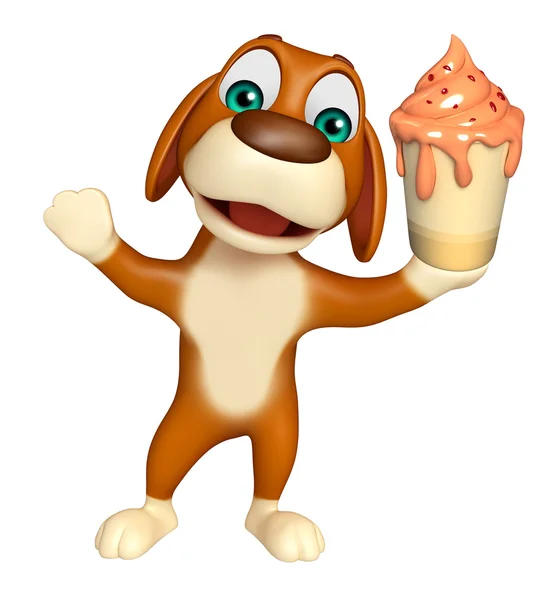 Lindo perro personaje de dibujos animados con helado —  Fotos de Stock