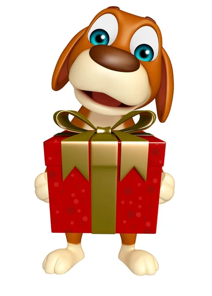 Personaje de dibujos animados para perros con caja de regalo — Foto de Stock