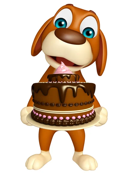 Cute Dog cartoon character  with cake — Stock Photo, Image