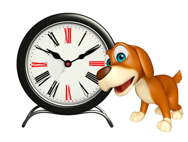 Cute Dog cartoon character  with clock — Stock Photo, Image