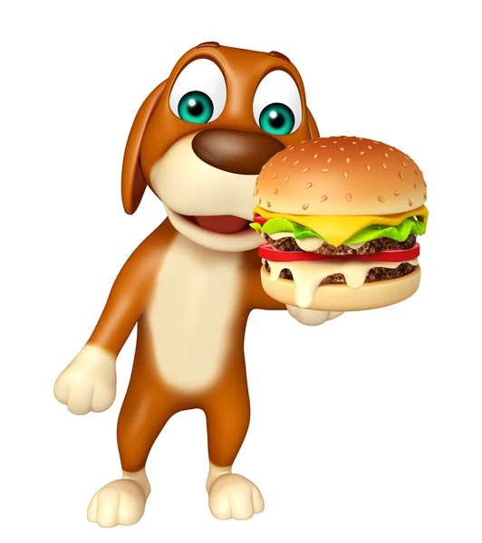 Niedlichen Hund Cartoon-Figur mit Burger — Stockfoto