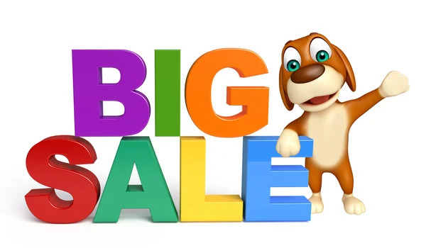 Fun Dog cartoon character  with big sale sign — Stock Photo, Image