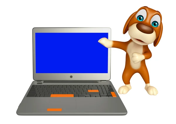 Schattige hond stripfiguur met laptop — Stockfoto