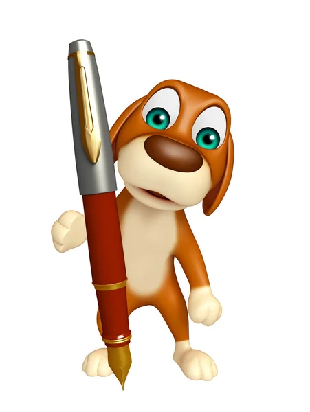 Dog cartoon character  with pen — Stock Photo, Image