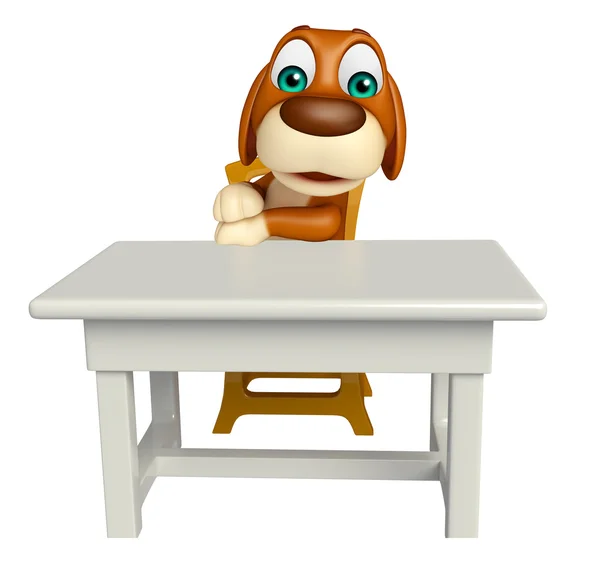 有趣的狗卡通人物与桌子和椅子 — 图库照片