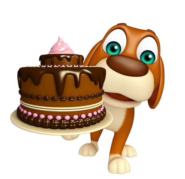 Dog cartoon character  with cake — Stock Photo, Image