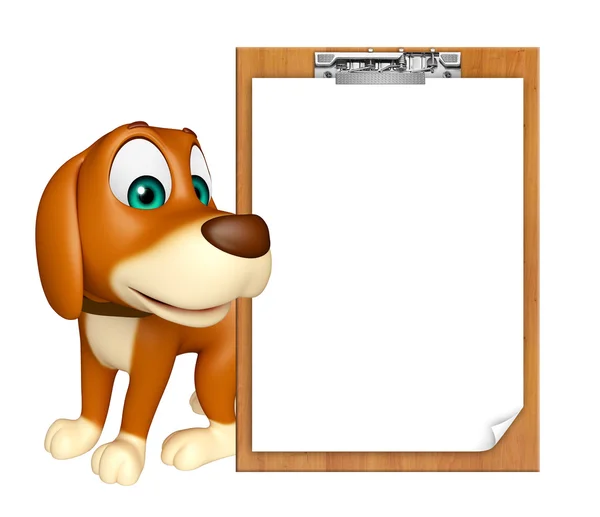 Divertido perro personaje de dibujos animados con almohadilla de examen — Foto de Stock