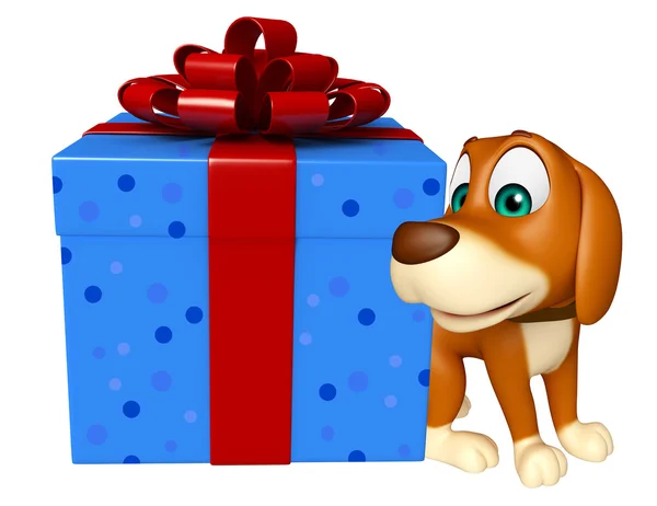 Hund Cartoon-Figur mit Geschenkbox — Stockfoto