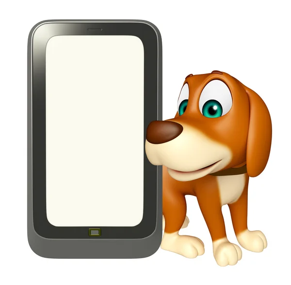 Cute  Dog cartoon character  with mobile — Stock Photo, Image
