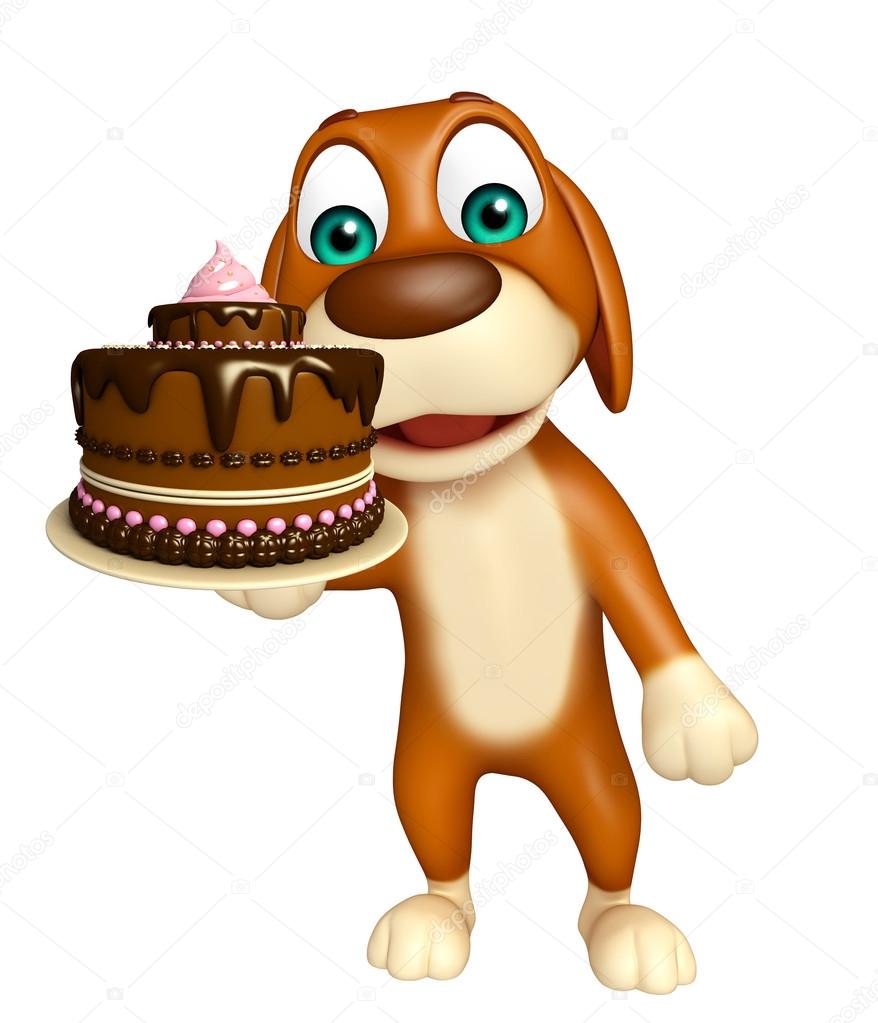 Dog cartoon character with cake Stock Photo by ©visible3dscience 102283376