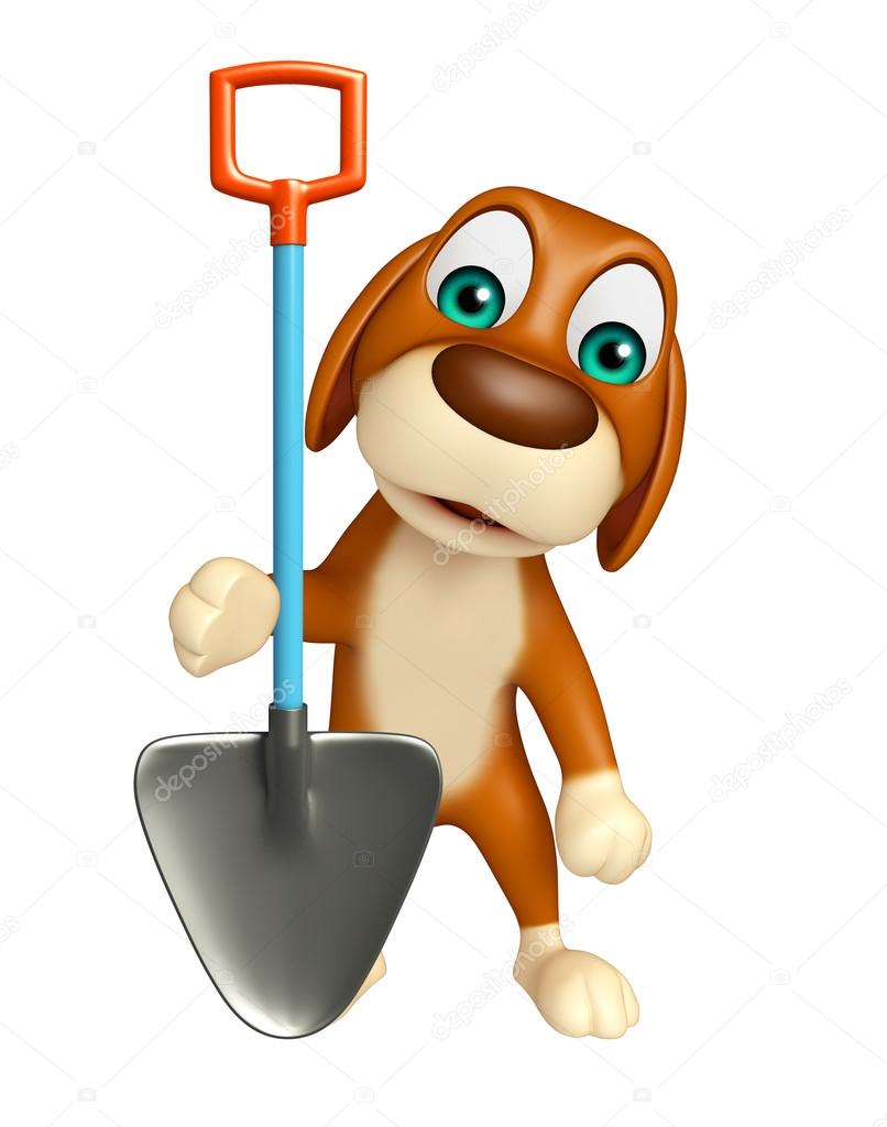 Dog cartoon character with digging shovel — Stock Photo