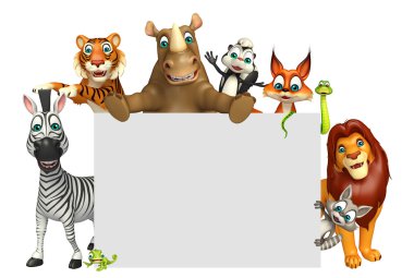 Beyaz tahta ile vahşi hayvan 3D render çizimi