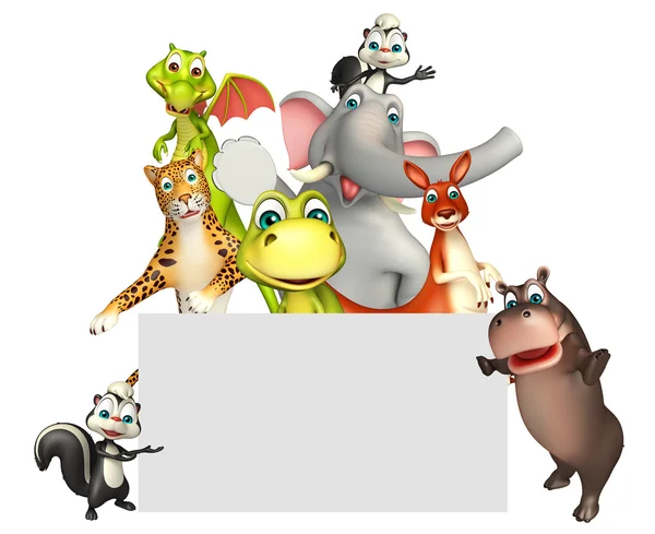 Illustration 3D d'animaux sauvages avec tableau blanc — Photo