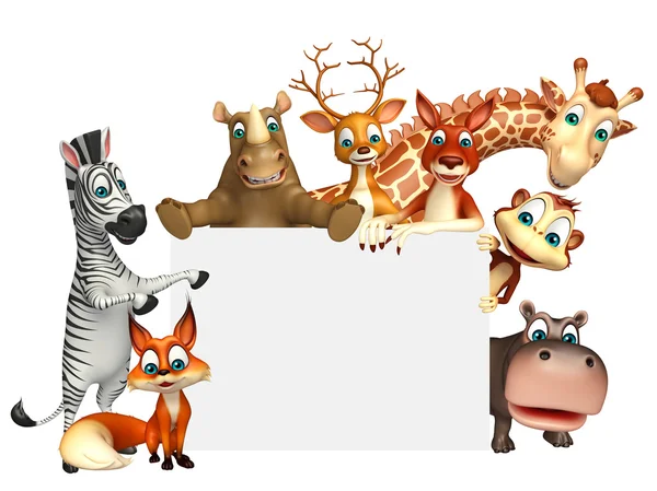 Illustration 3D d'animaux sauvages avec tableau blanc — Photo