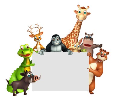 Beyaz tahta ile vahşi hayvan 3D render çizimi