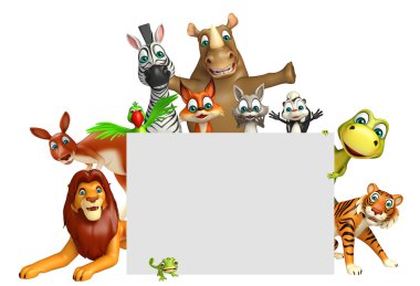 Beyaz tahta ile vahşi hayvan 3D render çizimi