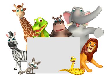 Beyaz tahta ile vahşi hayvan 3D render çizimi