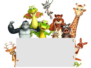 Beyaz tahta ile vahşi hayvan 3D render çizimi