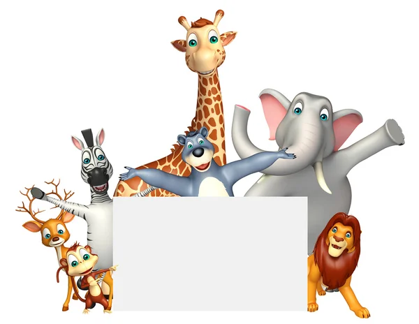 Illustration 3D d'animaux sauvages avec tableau blanc — Photo