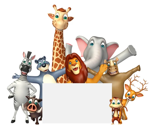 Illustration 3D d'animaux sauvages avec tableau blanc — Photo