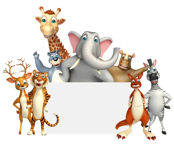 Illustration 3D d'animaux sauvages avec tableau blanc — Photo