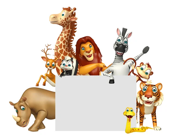 Illustration 3D d'animaux sauvages avec tableau blanc — Photo