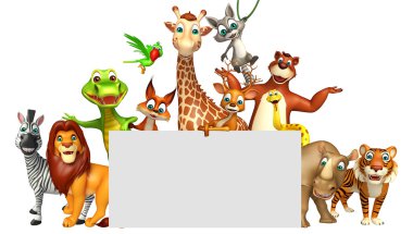 Beyaz tahta ile vahşi hayvan 3D render çizimi