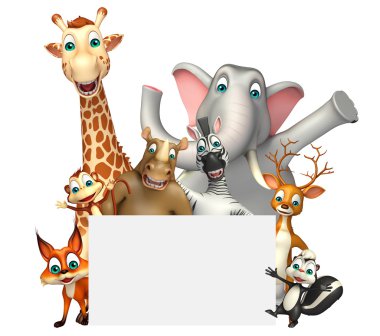 Beyaz tahta ile vahşi hayvan 3D render çizimi