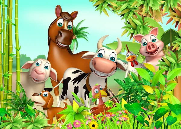 Grupp av djur på gården — Stockfoto