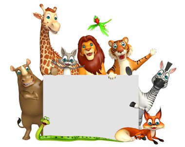 Beyaz tahta ile vahşi hayvan 3D render çizimi