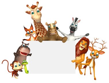 Beyaz tahta ile vahşi hayvan 3D render çizimi