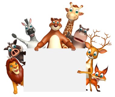 Beyaz tahta ile vahşi hayvan 3D render çizimi