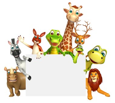 Beyaz tahta ile vahşi hayvan 3D render çizimi