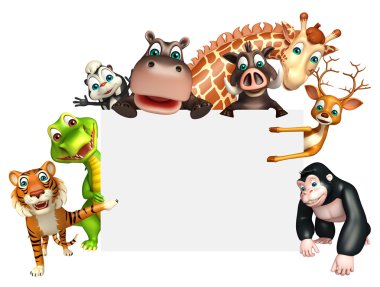 Beyaz tahta ile vahşi hayvan 3D render çizimi