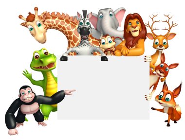 Beyaz tahta ile vahşi hayvan 3D render çizimi