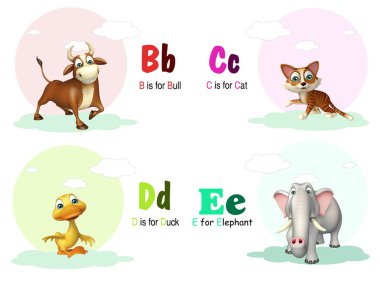 Boğa, kedi, ördek ve Alphabate ile fil