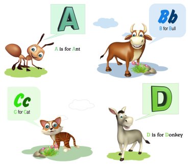 Karınca, boğa, kedi ve eşek ile Alphabate