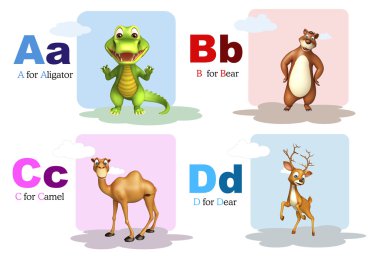 Timsah, ayı, deve ve Alphabate ile aslan