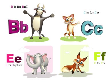Boğa, kedi, fil ve Fox Alphabate ile