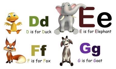 Ördek, fil, Fox ve keçi Alphabate ile