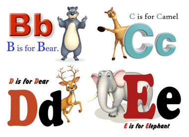 Ayı, deve, sevgili ve fil Alphabate ile