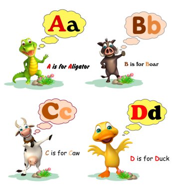 Timsah, yaban domuzu, ötüyor ve ördek Alphabate ile