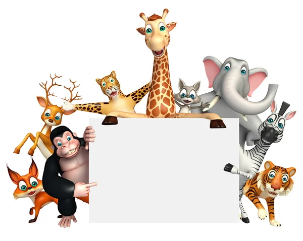 Illustration 3D d'animaux sauvages avec tableau blanc — Photo